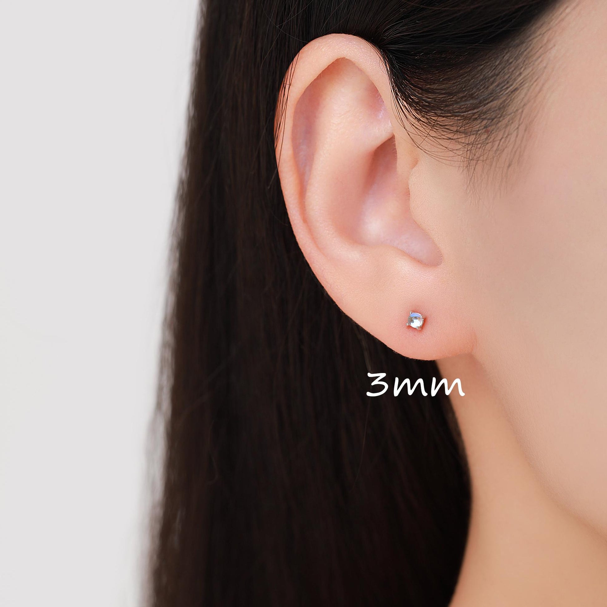 Sterling Silver Mermaid Crystal Tiny Stud Earrings - Extra Tiny , Mermaid Tears, Simulated Moonstone Glass Crystal Earrings