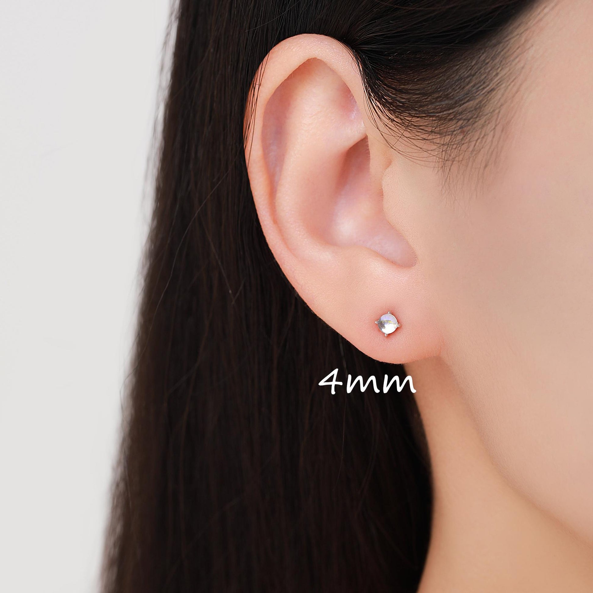 Sterling Silver Mermaid Crystal Tiny Stud Earrings - Extra Tiny , Mermaid Tears, Simulated Moonstone Glass Crystal Earrings