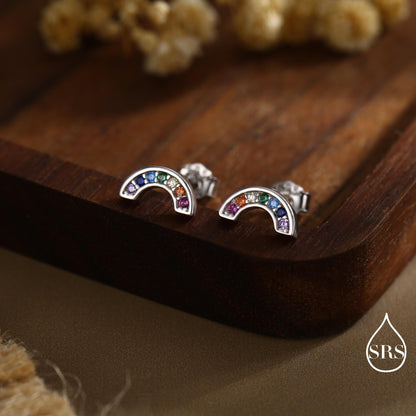 Sterling Silver CZ Crystal Rainbow Stud Earrings, Gold and Silver, Cute and Quirky Jewellery