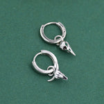 Sterling Silver Mismatched Bull Skull and Bird Skull Hoop Earrings – Gothic Western Statement Jewellery, Asymmetric Animal Skull Earrings