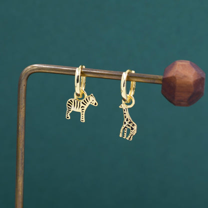 Sterling Silver Mismatched Zebra and Giraffe Hoop Earrings – Safari Animal Jewellery for Nature Lovers, Detachable Hoops