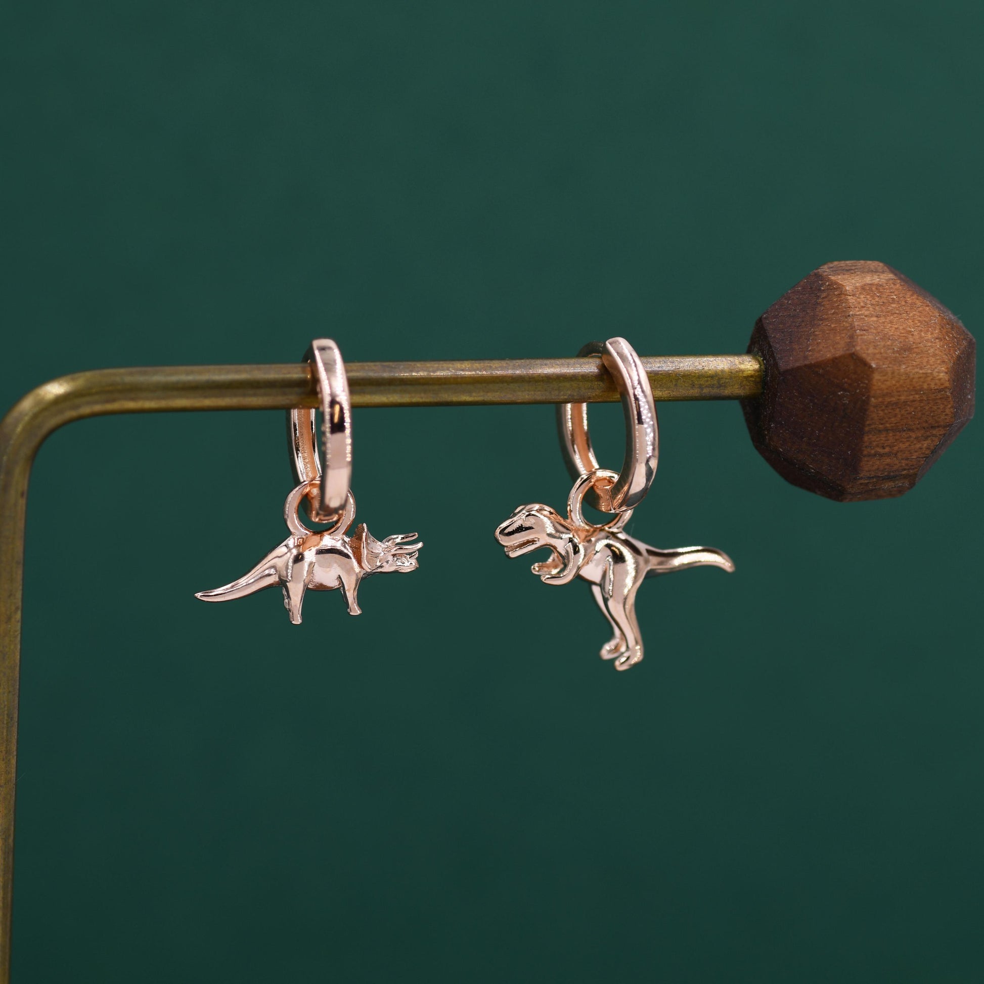 Sterling Silver Mismatched T-Rex and Triceratops Hoop Earrings – Dinosaur Jewellery for Prehistoric Lovers, with Detachable Charms