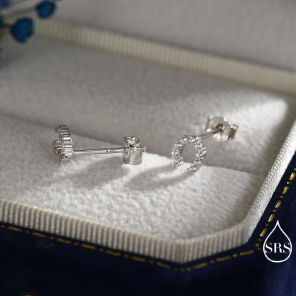 Sterling Silver Horseshoe Stud Earrings with Sparkling CZ Crystals, Fun and Quirky, Jewellery for Good Luck