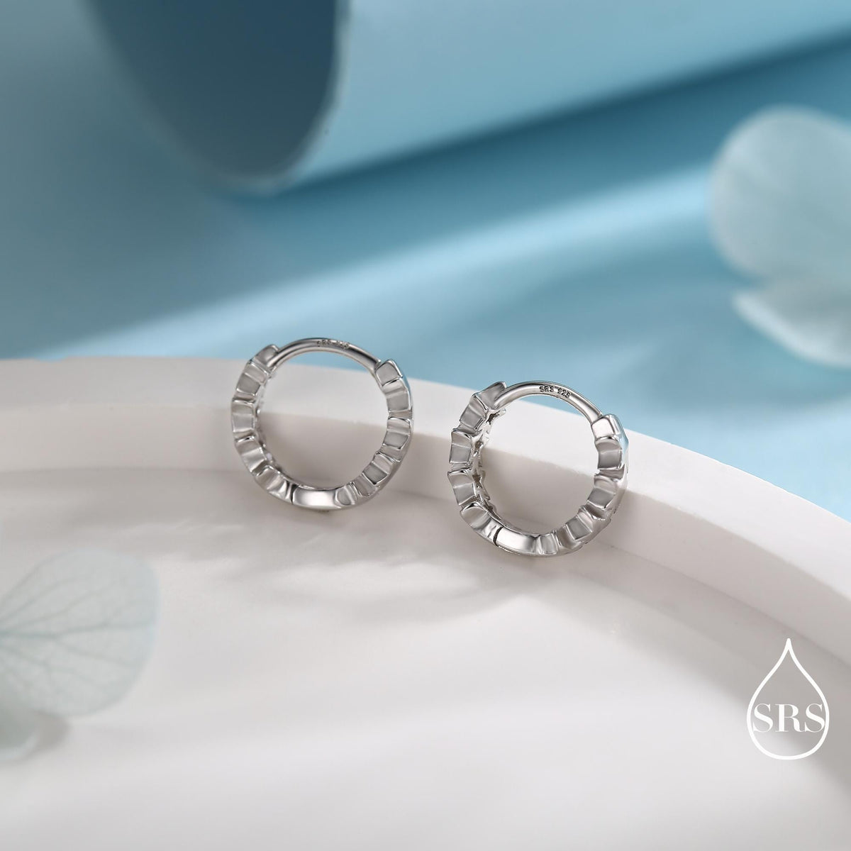 Star Motif Huggie Hoop Earrings in Sterling Silver, Star Hoop Snug Earrings, 8mm Hoop, Silver or Gold, Geometric Design