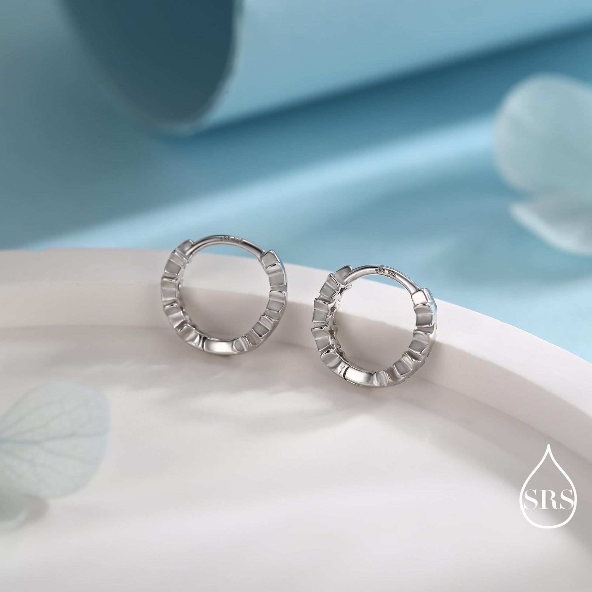 Star Motif Huggie Hoop Earrings in Sterling Silver, Star Hoop Snug Earrings, 8mm Hoop, Silver or Gold, Geometric Design