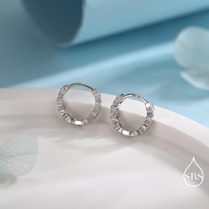 Star Motif Huggie Hoop Earrings in Sterling Silver, Star Hoop Snug Earrings, 8mm Hoop, Silver or Gold, Geometric Design