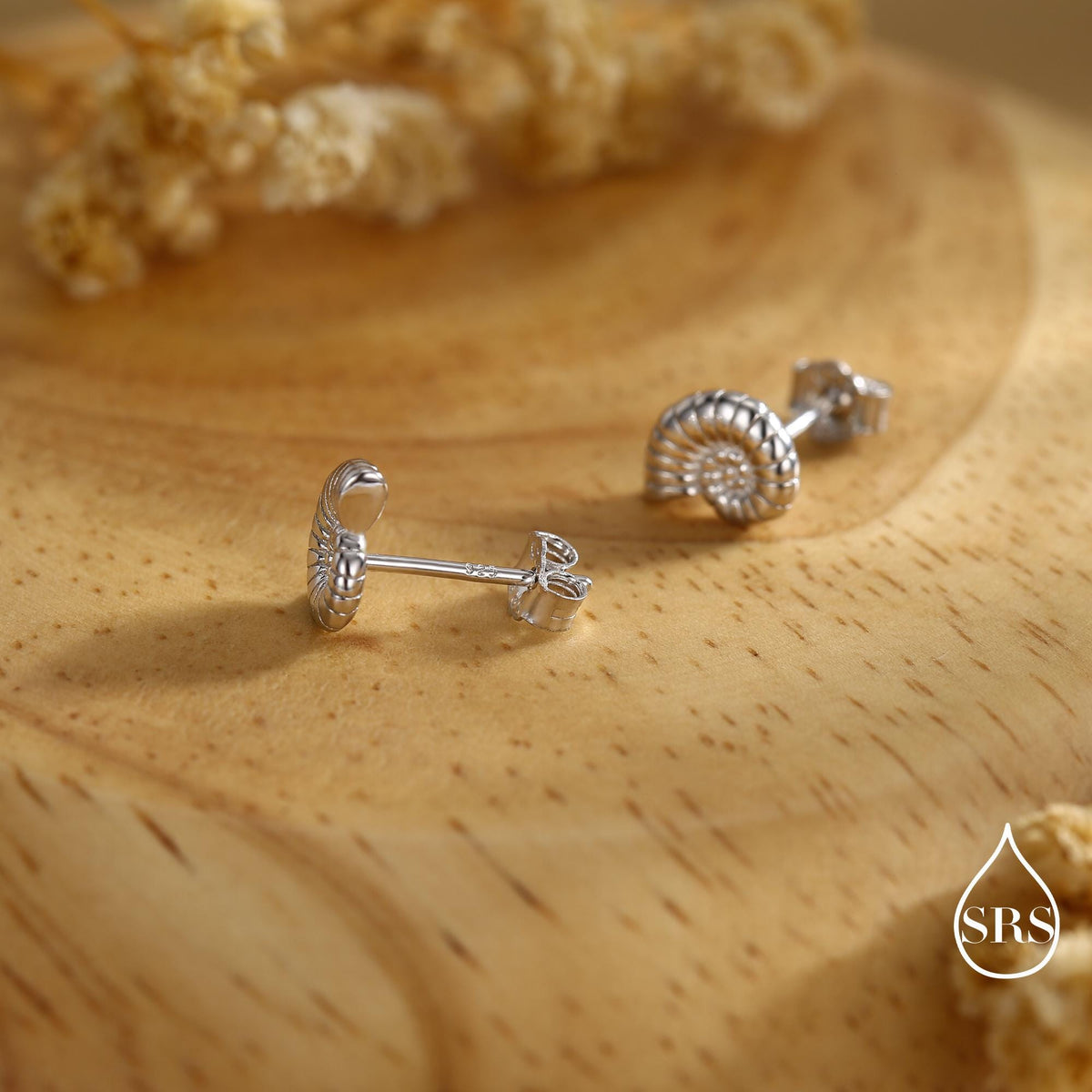 Sterling Silver Ammonite Shell Stud Earrings - Cute Fun, Whimsical - Sea Ocean Theme - Nature Inspired