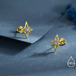 North Star Opal Stud Earrings in Sterling Silver - Gold or Silver - Opal Starburst Earrings - Petite Stud Earrings