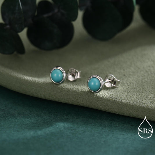 Sterling Silver Green Turquoise Stud Earrings, 3mm, Genuine Turquoise Gemstone Stud, Bezel, Minimalist Style, December Birthstone