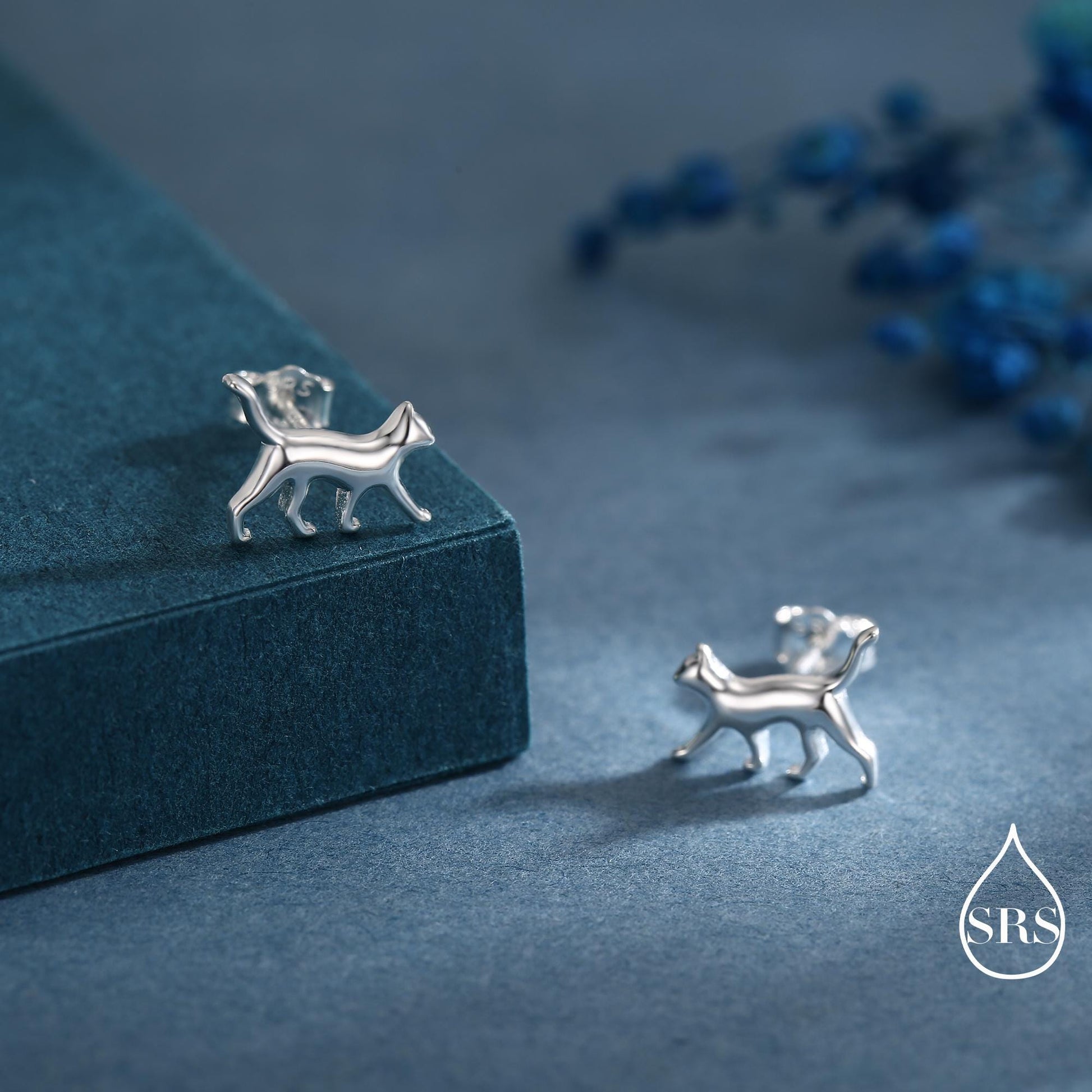 Cat Stud Earrings in Sterling Silver, Frosted Finish, Cute Dainty Minimal Jewellery, Cat Earrings