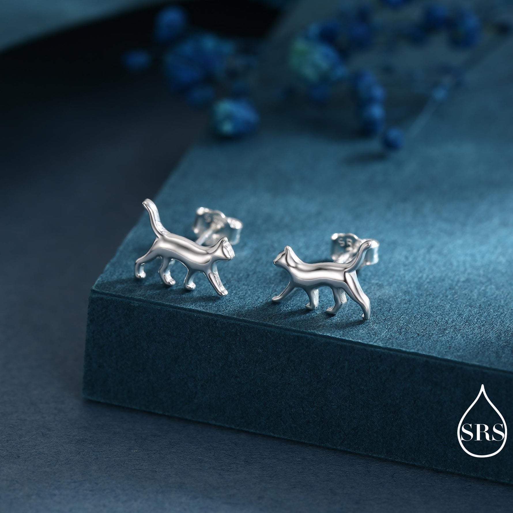 Cat Stud Earrings in Sterling Silver, Frosted Finish, Cute Dainty Minimal Jewellery, Cat Earrings
