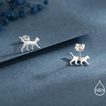 Cat Stud Earrings in Sterling Silver, Frosted Finish, Cute Dainty Minimal Jewellery, Cat Earrings