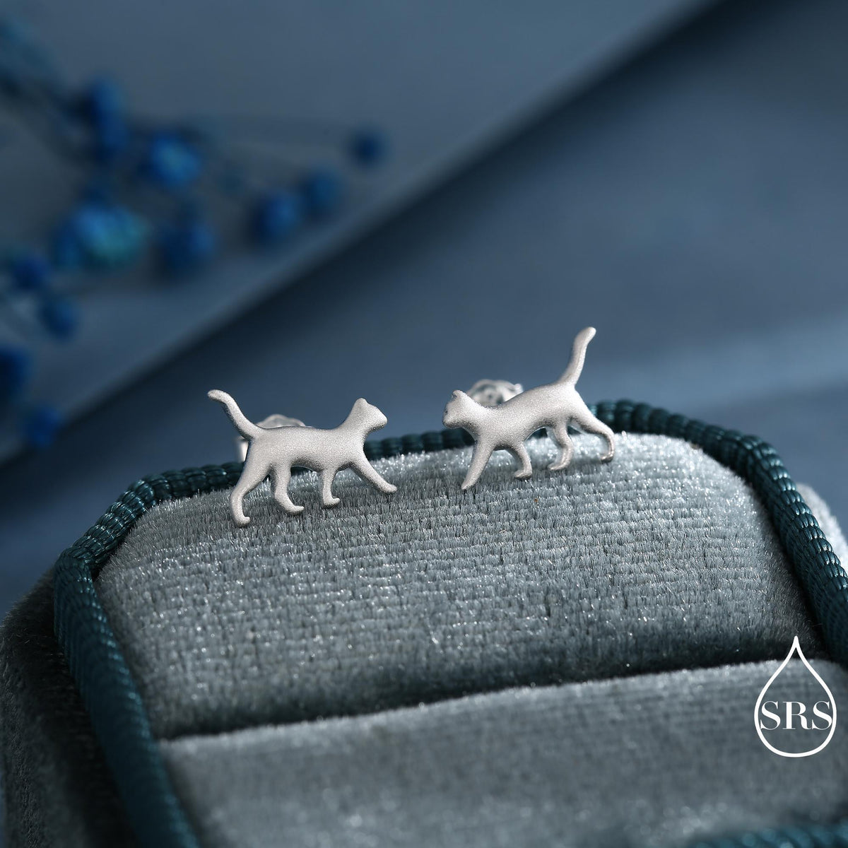 Cat Stud Earrings in Sterling Silver, Frosted Finish, Cute Dainty Minimal Jewellery, Cat Earrings