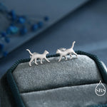 Cat Stud Earrings in Sterling Silver, Frosted Finish, Cute Dainty Minimal Jewellery, Cat Earrings