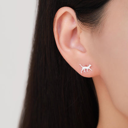 Cat Stud Earrings in Sterling Silver, Frosted Finish, Cute Dainty Minimal Jewellery, Cat Earrings