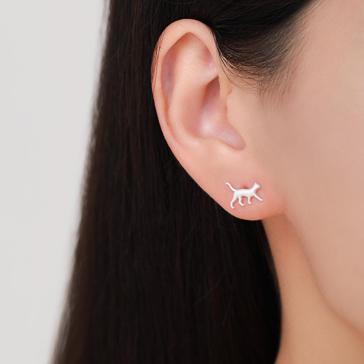 Cat Stud Earrings in Sterling Silver, Frosted Finish, Cute Dainty Minimal Jewellery, Cat Earrings
