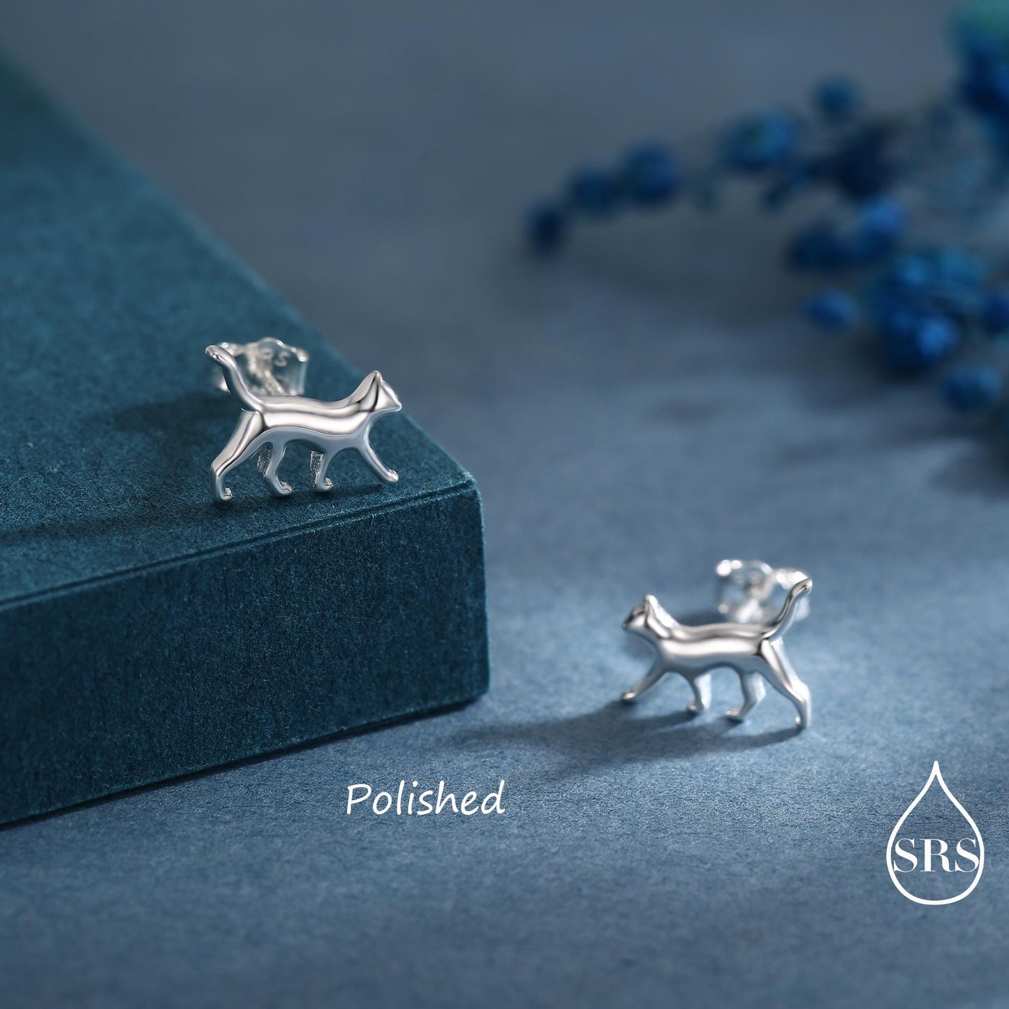 Cat Stud Earrings in Sterling Silver, Frosted Finish, Cute Dainty Minimal Jewellery, Cat Earrings