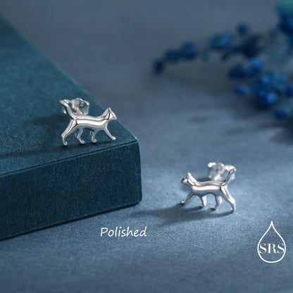 Cat Stud Earrings in Sterling Silver, Frosted Finish, Cute Dainty Minimal Jewellery, Cat Earrings