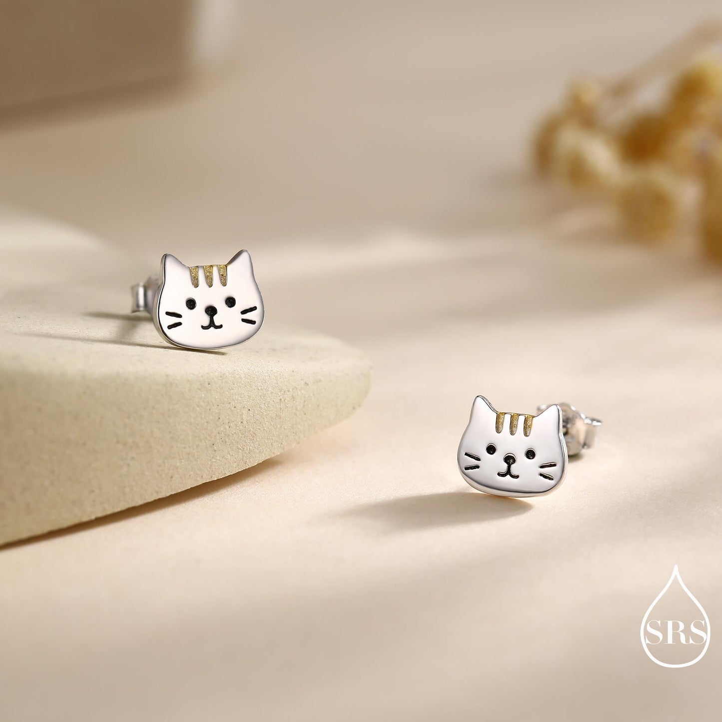 Orange Tabby Cat Stud Earrings in Sterling Silver, Cute Cat Earrings, Silver Cat Earrings, Nature Inspired Animal Earrings