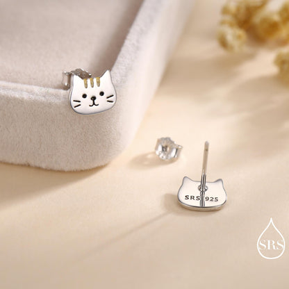 Orange Tabby Cat Stud Earrings in Sterling Silver, Cute Cat Earrings, Silver Cat Earrings, Nature Inspired Animal Earrings
