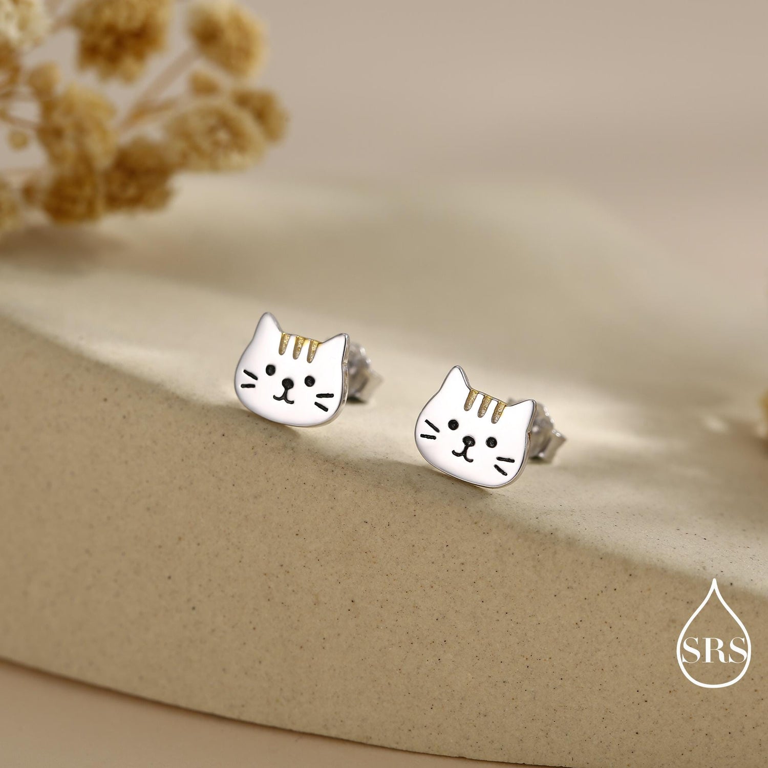 Orange Tabby Cat Stud Earrings in Sterling Silver, Cute Cat Earrings, Silver Cat Earrings, Nature Inspired Animal Earrings