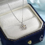 Sterling Silver Tiny Little Forget Me Not Flower Blossom Pendant Necklace with 18ct Gold Plating, Cut-Out Forget-me-not Necklace