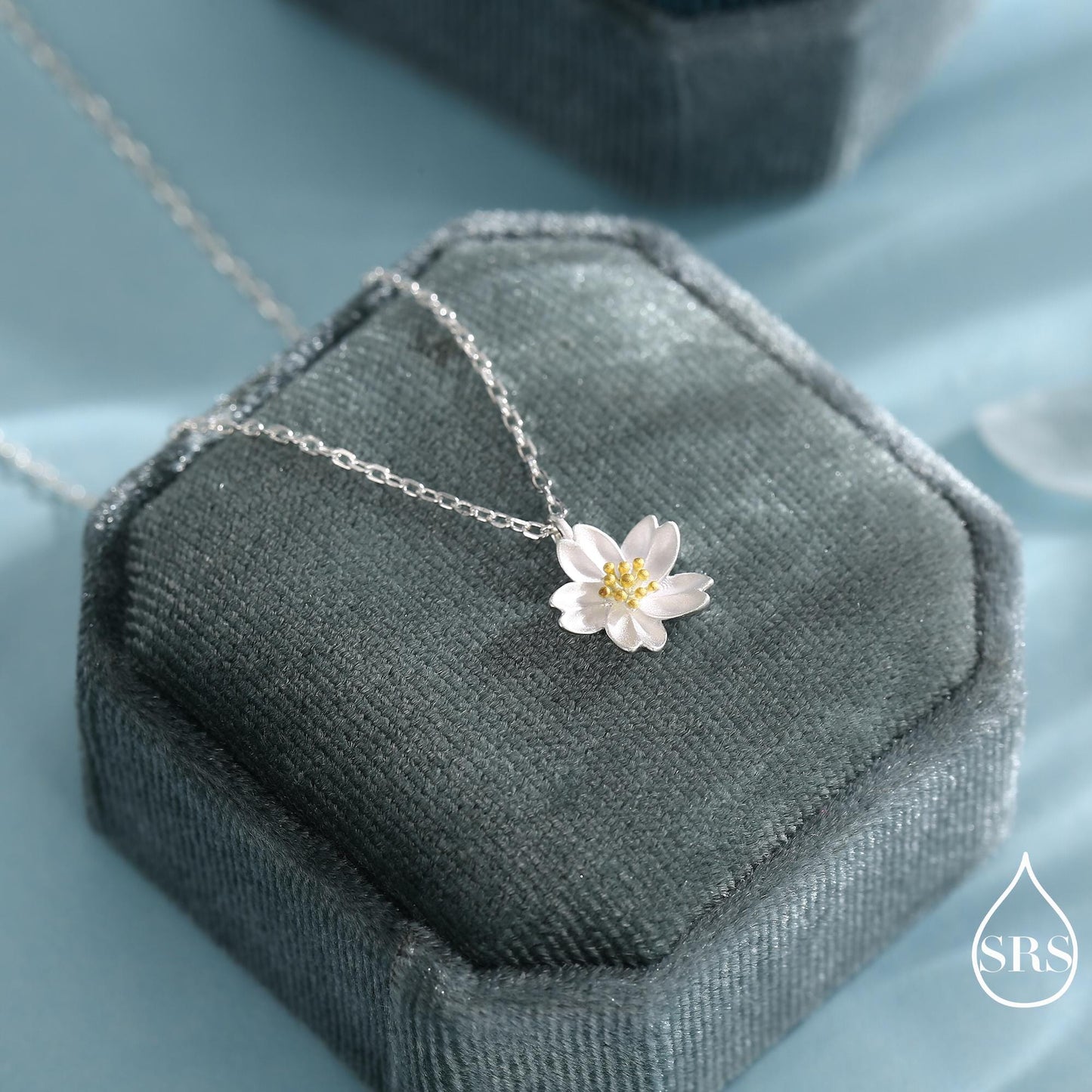 Cherry Blossom Flower Tiny Pendant Necklace in Sterling Silver, Nature Inspired Flower Necklace, January Birth Flower, Botanical