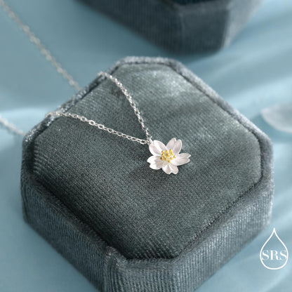 Cherry Blossom Flower Tiny Pendant Necklace in Sterling Silver, Nature Inspired Flower Necklace, January Birth Flower, Botanical