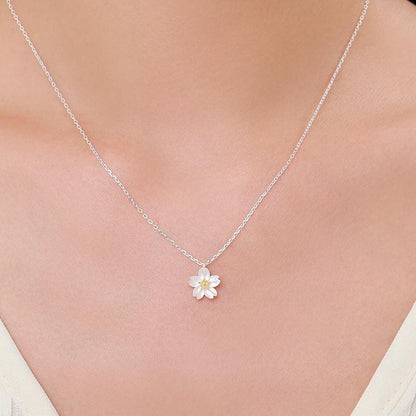 Cherry Blossom Flower Tiny Pendant Necklace in Sterling Silver, Nature Inspired Flower Necklace, January Birth Flower, Botanical