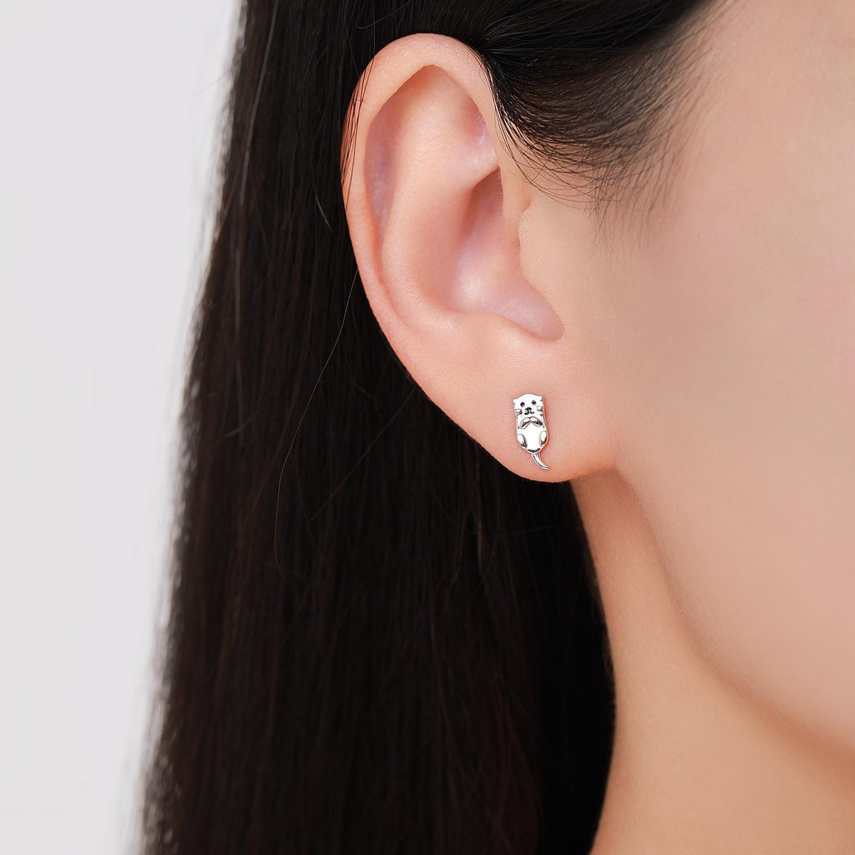 Otter Stud Earrings in Sterling Silver - Smiling Otter Earrings - Cute Animal Earrings - Fun, Whimsical