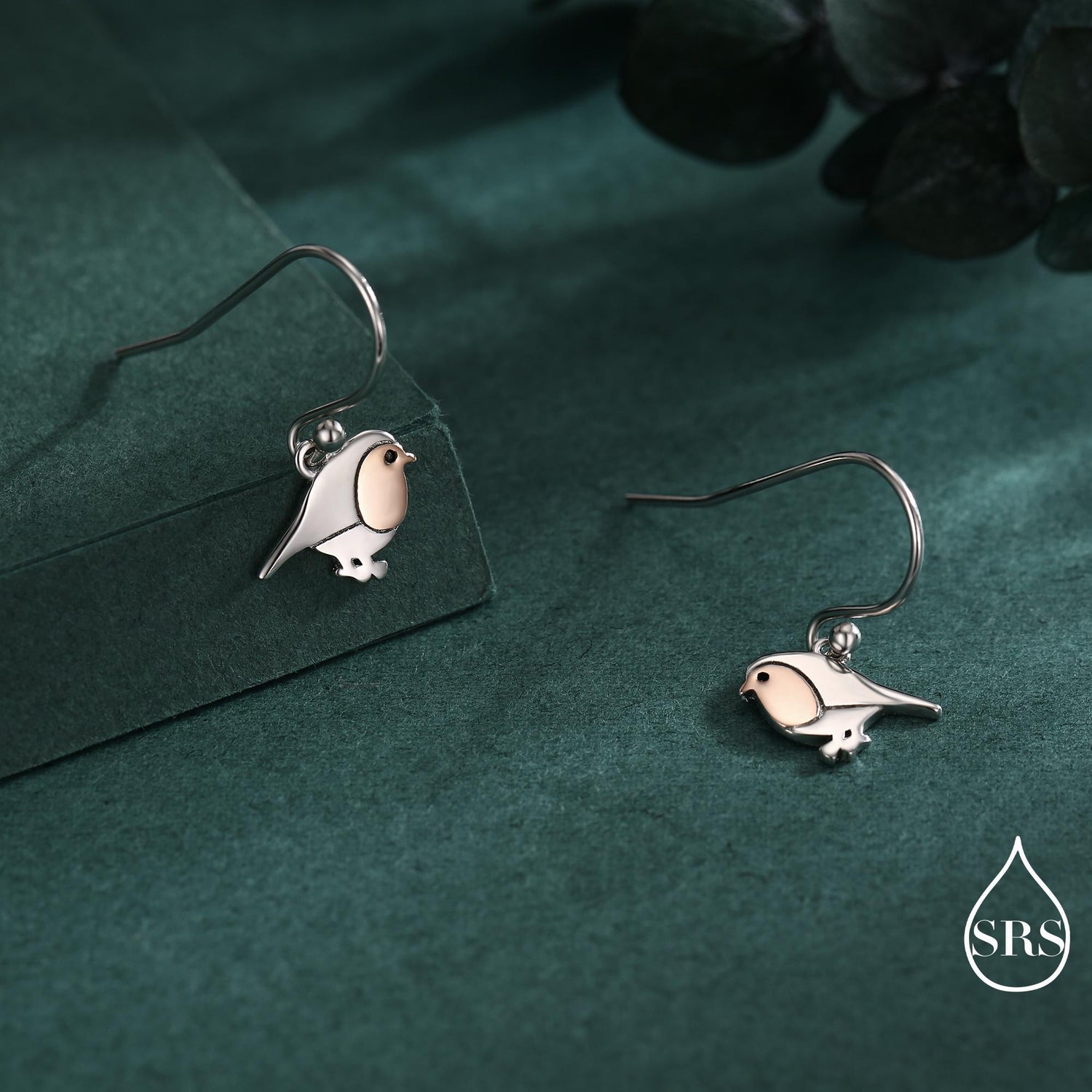 Robin Bird Drop Hook Earrings in Sterling Silver, Silver Animal Earrings, Nature Inspired Jewellery