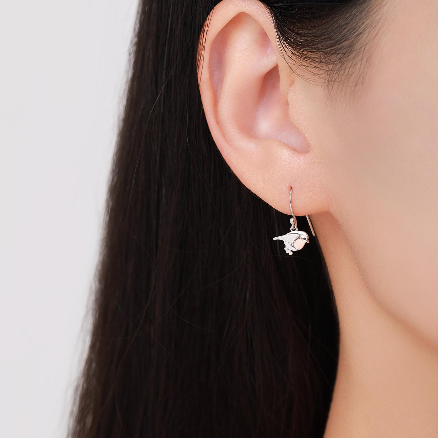 Robin Bird Drop Hook Earrings in Sterling Silver, Silver Animal Earrings, Nature Inspired Jewellery