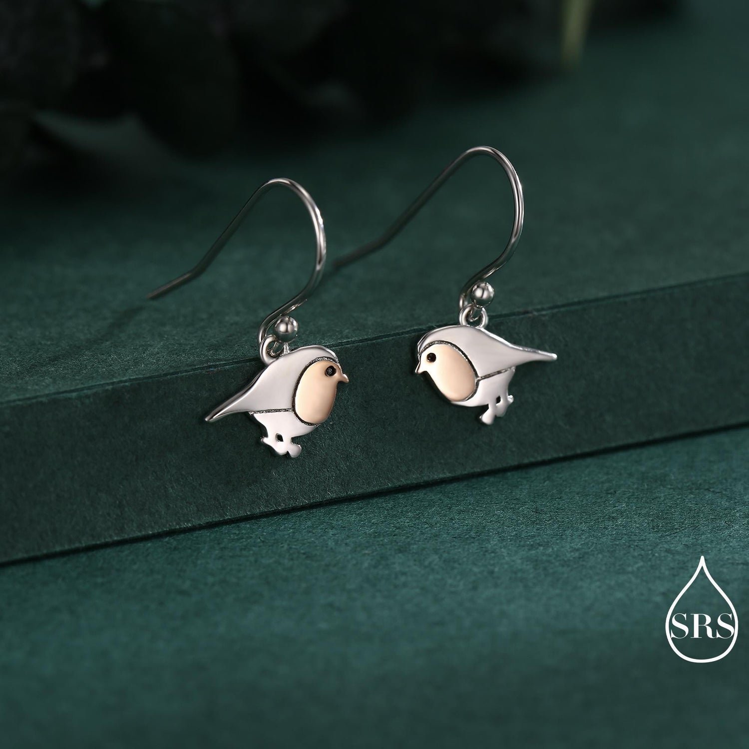 Robin Bird Drop Hook Earrings in Sterling Silver, Silver Animal Earrings, Nature Inspired Jewellery
