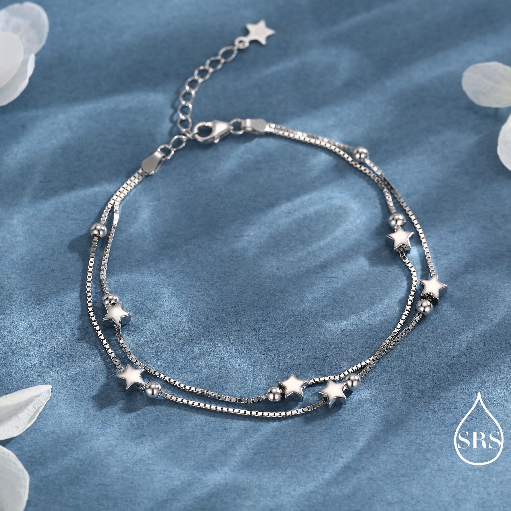Sterling Silver Tiny Little Twinkle Stars Charm Bracelet, Anklet or Necklace - Adjustable - Sweet, Cute and Whimsical jewellery