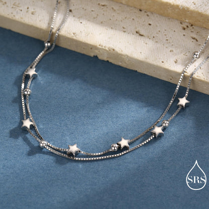 Sterling Silver Tiny Little Twinkle Stars Charm Bracelet, Anklet or Necklace - Adjustable - Sweet, Cute and Whimsical jewellery