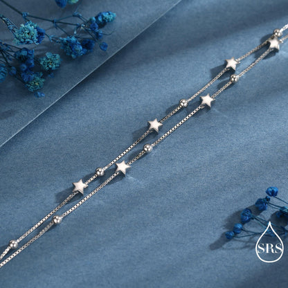 Sterling Silver Tiny Little Twinkle Stars Charm Bracelet, Anklet or Necklace - Adjustable - Sweet, Cute and Whimsical jewellery