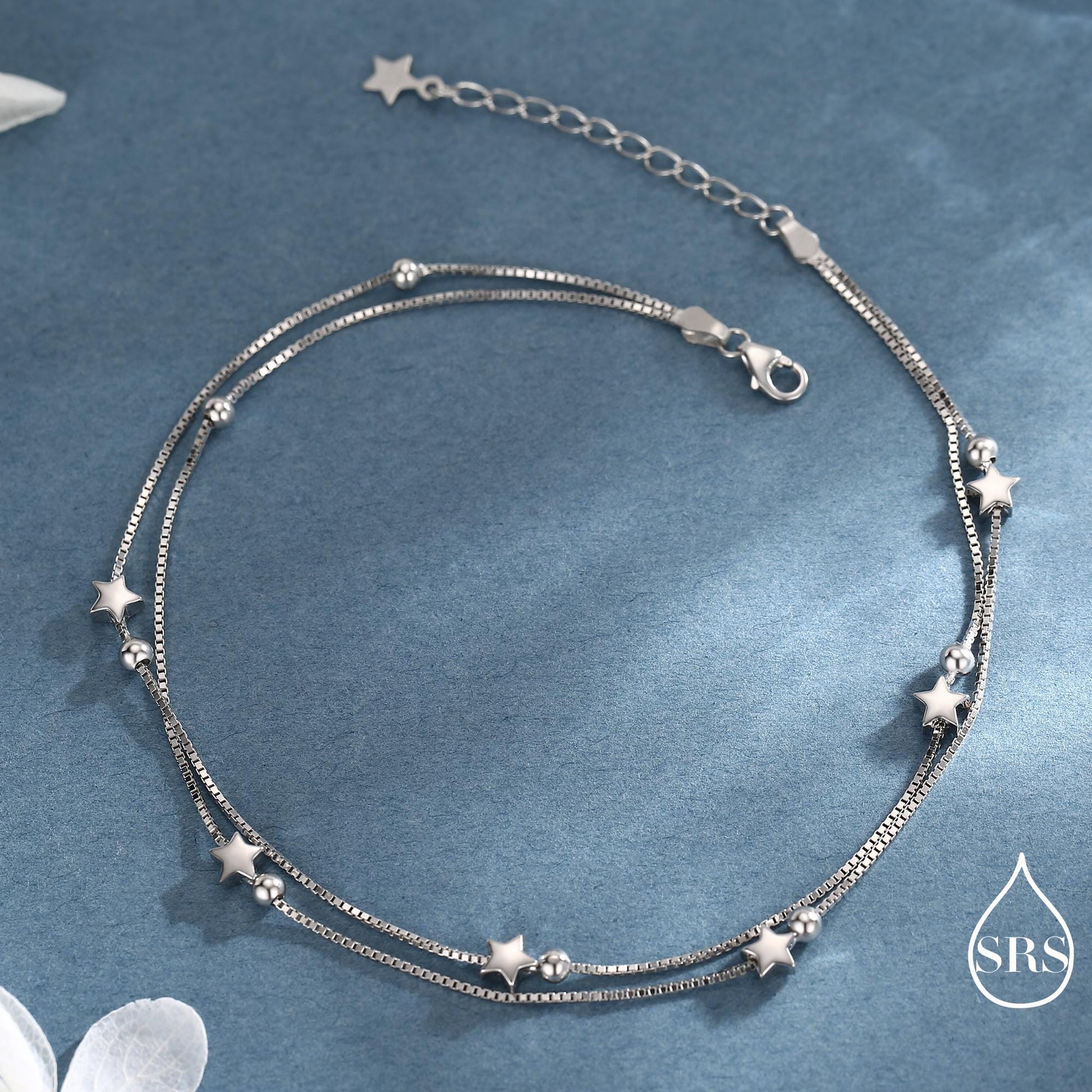 Sterling Silver Tiny Little Twinkle Stars Charm Bracelet, Anklet or Necklace - Adjustable - Sweet, Cute and Whimsical jewellery