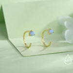 Minimalist Opal Huggie Hoop Threader Earrings in Sterling Silver, 3mm Three Prong, Gold or Silver, Pull Through Open Hoops, Blue Opal C Hoop