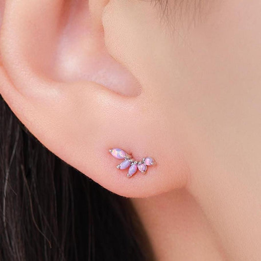 Sterling Silver Purple Opal Marquise Cluster Stud Earrings, Silver and Gold, Opal Earrings, Lab Opal Mini Crawler Earrings, Minimalist