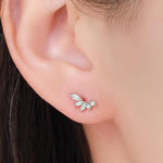 Sterling Silver Green Opal Marquise Cluster Stud Earrings, Silver and Gold, Opal Earrings, Lab Opal Mini Crawler Earrings, Minimalist