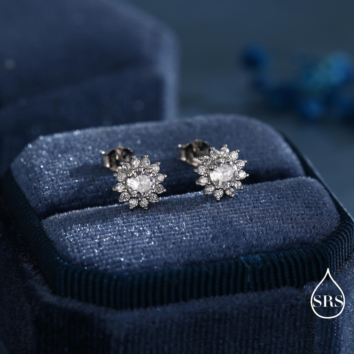 CZ Flower Stud Earrings in Sterling Silver, Gold or Silver, Simulated Diamond Snowflake Earrings