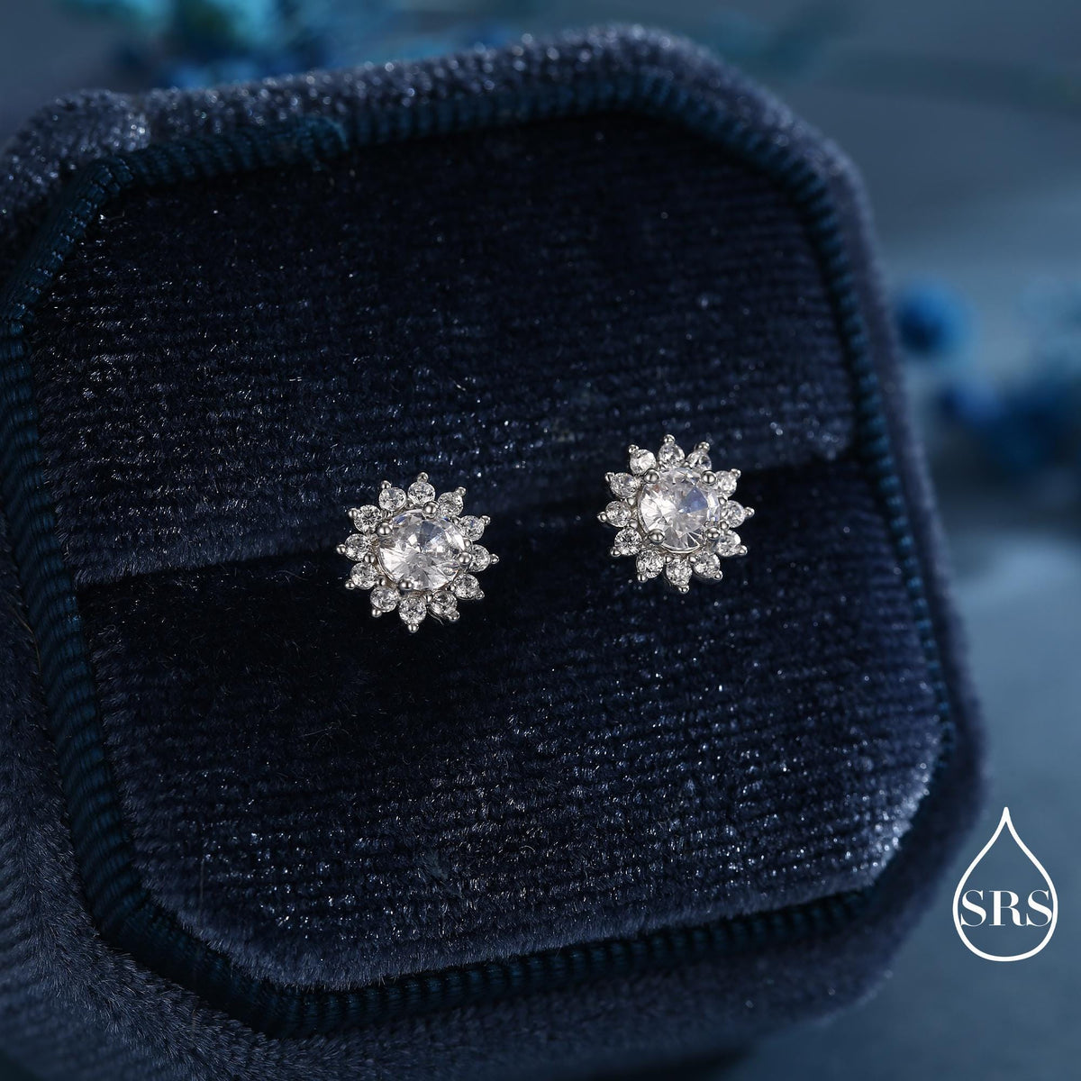CZ Flower Stud Earrings in Sterling Silver, Gold or Silver, Simulated Diamond Snowflake Earrings