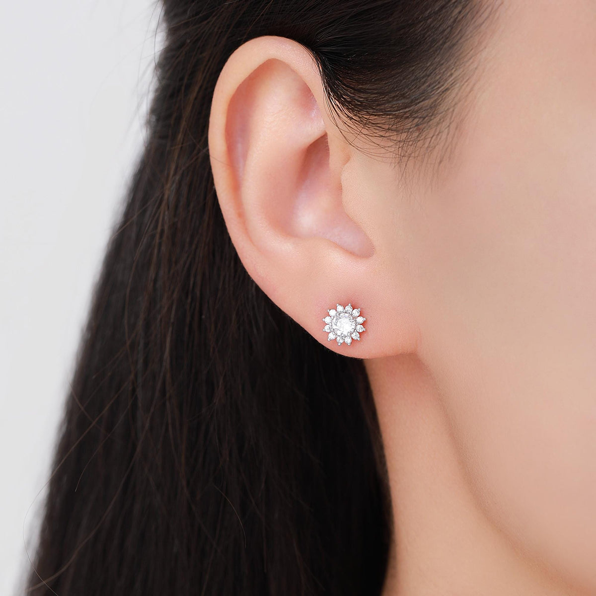 CZ Flower Stud Earrings in Sterling Silver, Gold or Silver, Simulated Diamond Snowflake Earrings