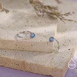 Minimalist Opal Huggie Hoop Threader Earrings in Sterling Silver, Gold or Silver, Pull Through Open Hoop Earrings, Fire Opal and Blue Opal