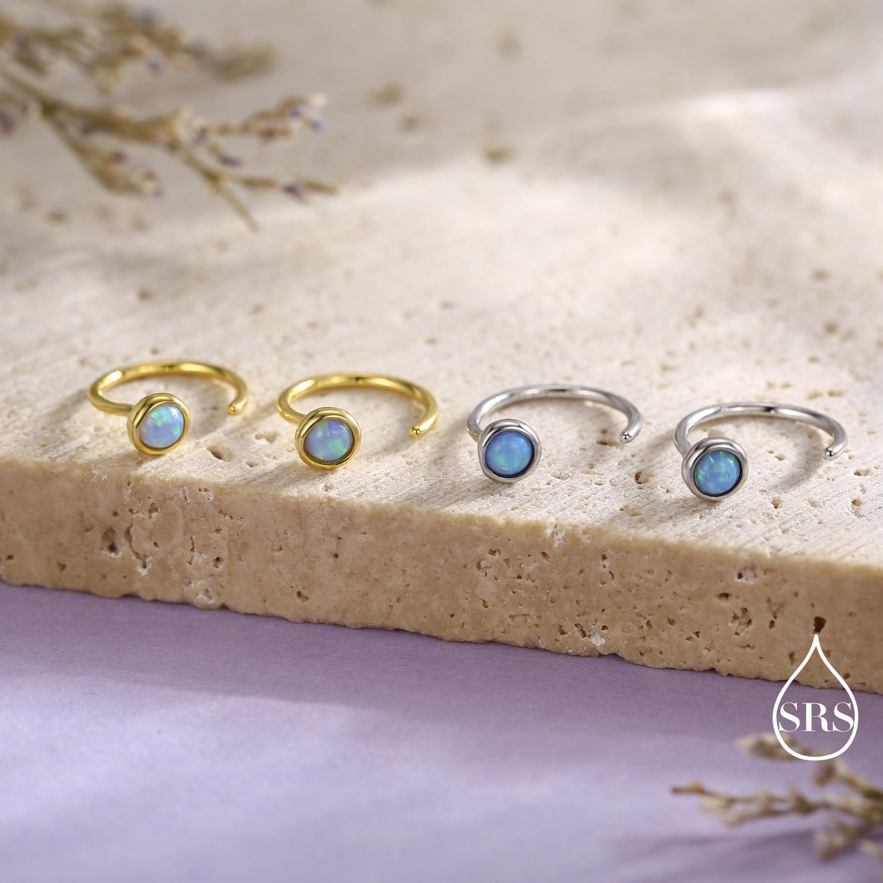 Minimalist Opal Huggie Hoop Threader Earrings in Sterling Silver, Gold or Silver, Pull Through Open Hoop Earrings, Fire Opal and Blue Opal