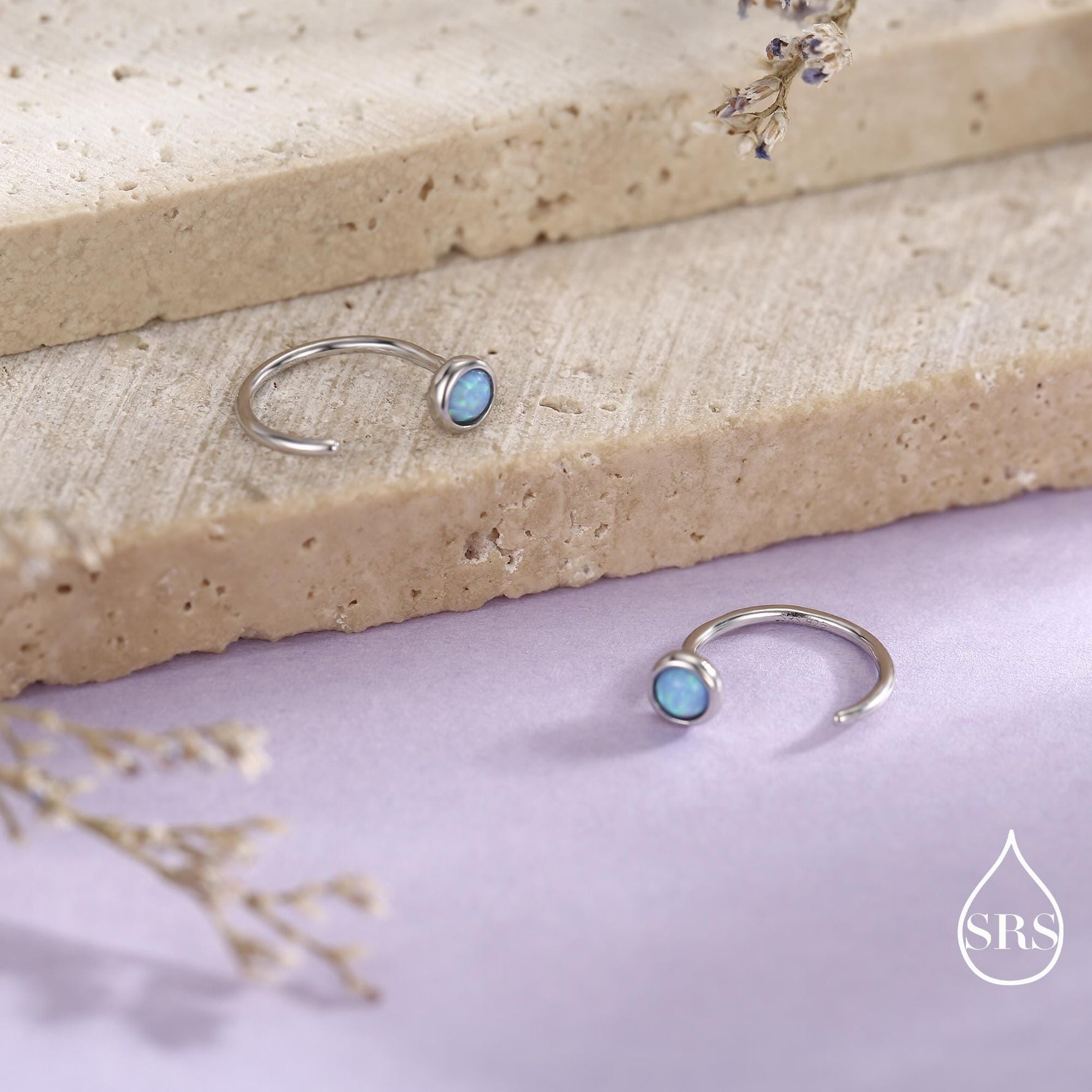 Minimalist Opal Huggie Hoop Threader Earrings in Sterling Silver, Gold or Silver, Pull Through Open Hoop Earrings, Fire Opal and Blue Opal