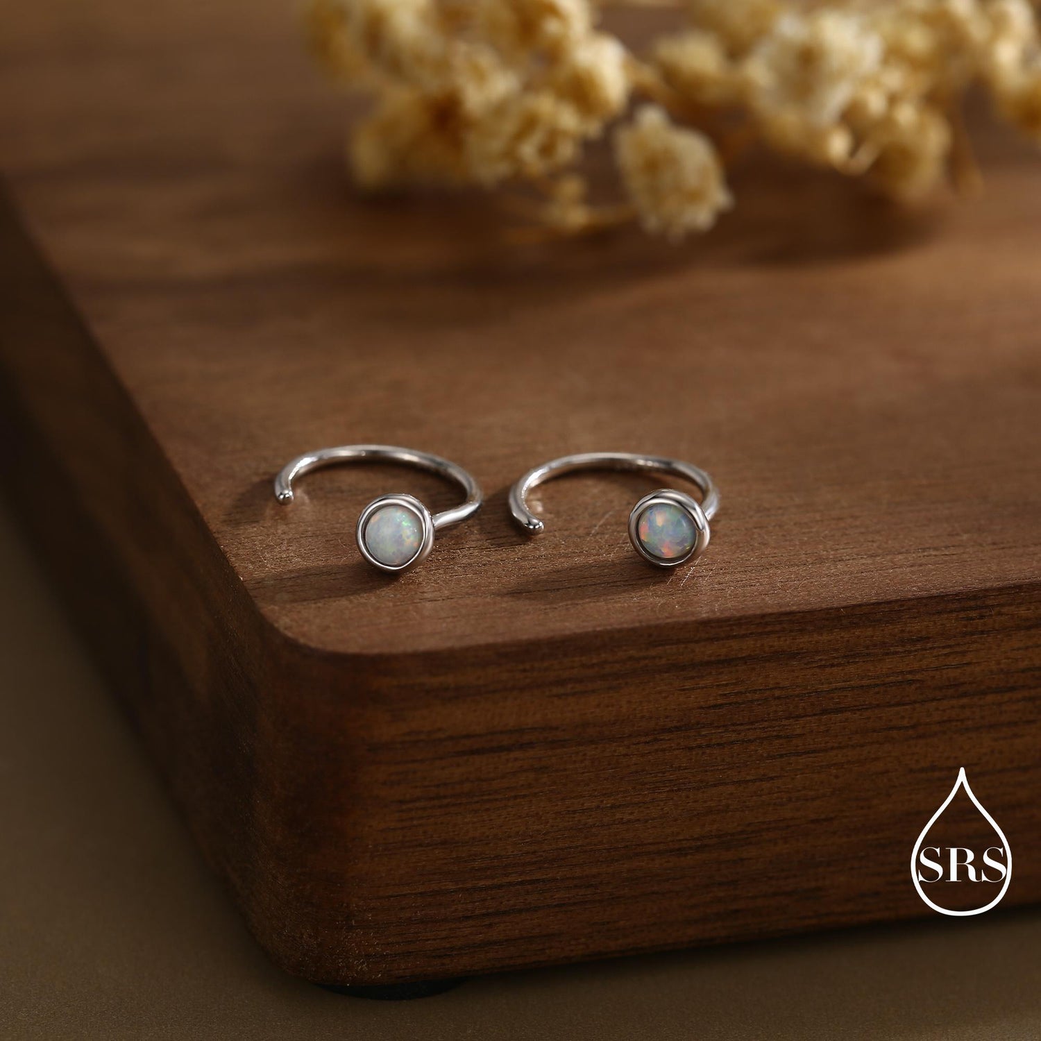 Minimalist Opal Huggie Hoop Threader Earrings in Sterling Silver, Gold or Silver, Pull Through Open Hoop Earrings, Fire Opal and Blue Opal