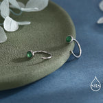 Genuine Green Onyx Huggie Hoop Earrings in Sterling Silver, 3mm Natural Green Onyx Open Hoops, Pull Through Threaders, Half Hoops, C Shape