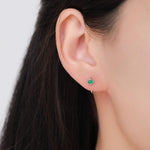 Genuine Green Onyx Huggie Hoop Earrings in Sterling Silver, 3mm Natural Green Onyx Open Hoops, Pull Through Threaders, Half Hoops, C Shape