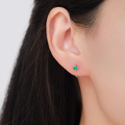 Genuine Green Onyx Huggie Hoop Earrings in Sterling Silver, 3mm Natural Green Onyx Open Hoops, Pull Through Threaders, Half Hoops, C Shape